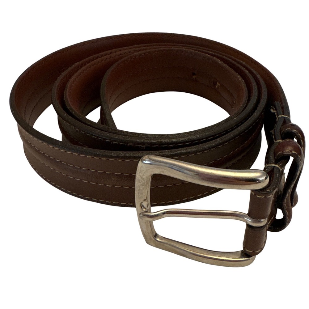 Leather Belt Solid Brass Buckle Brown Casual Dress‎ Belt Mens Size 46" Waist